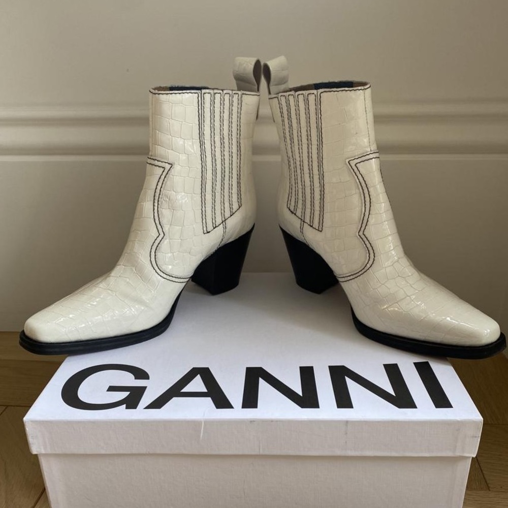GANNI White Leather Western Boot